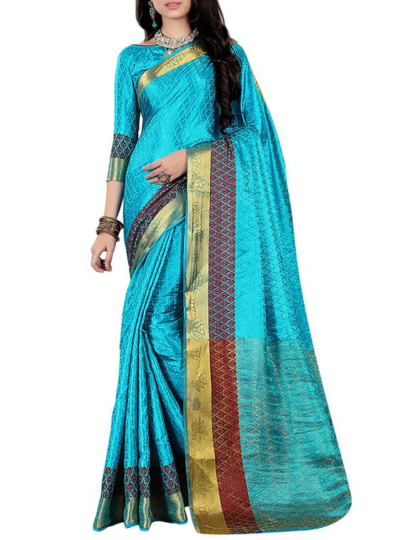 gold zari border woven saree with blouse - 15432623 - Zoom Image - 1