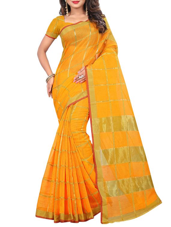 zari checkered woven saree with blouse - 15432635 - Zoom Image - 1