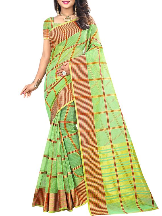 zari checkered woven saree with blouse - 15432637 - Zoom Image - 1