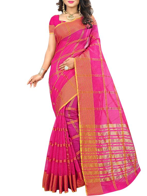 zari checkered woven saree with blouse - 15432641 - Zoom Image - 1