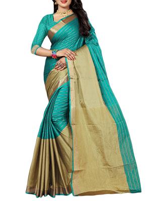 contrast border striped woven saree with blouse - 15432649 - Standard Image - 1