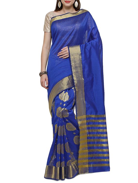 half & half zari woven saree with blouse - 15432651 - Zoom Image - 1