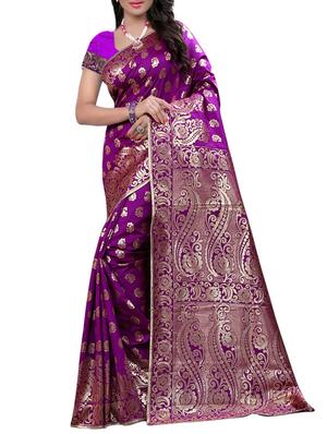paisley zari banarasi saree with blouse - 15432661 - Standard Image - 1