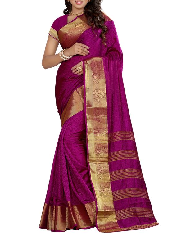 floral zari border banarasi saree with blouse - 15432692 - Zoom Image - 1