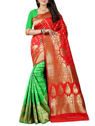 half & half floral banarasi saree with blouse - 15432716 - Very Small Image - 1