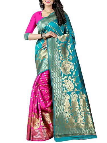 half & half paisley banarasi saree with blouse - 15432729 - Very Small Image - 1
