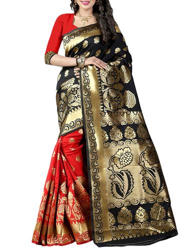 half & half floral banarasi saree with blouse - 15432731 - Very Small Image - 1