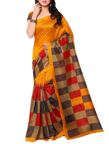contrast checkered bhagalpuri saree with blouse - 15432770 - Very Small Image - 1