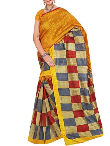 contrast checkered bhagalpuri saree with blouse - 15432778 - Very Small Image - 1