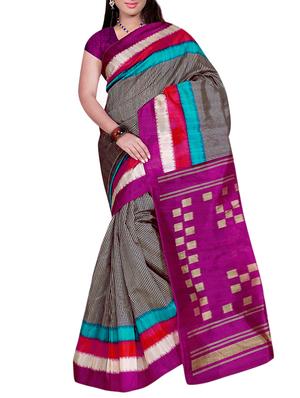 contrast border striped bhagalpuri saree with blouse - 15432784 - Standard Image - 1