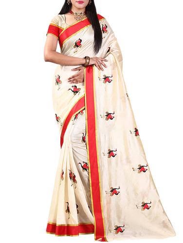 satin border thread embroidered saree with blouse - 15432897 - Very Small Image - 1