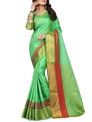 zari contrast border woven saree with blouse - 15432904 - Standard Image - 1