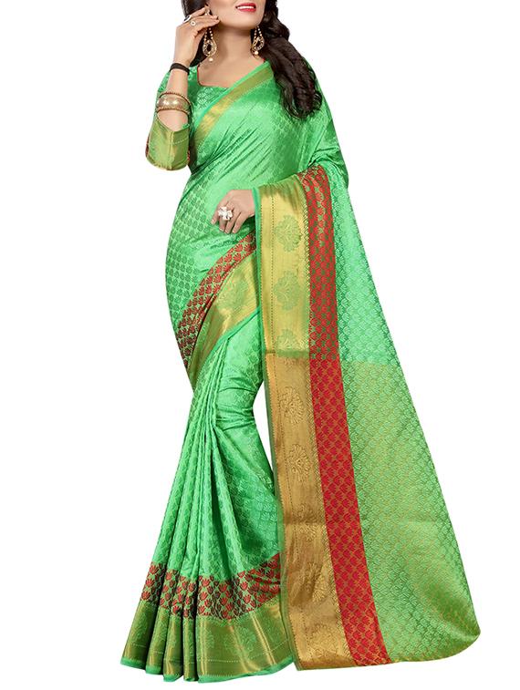 zari contrast border woven saree with blouse - 15432904 - Zoom Image - 1