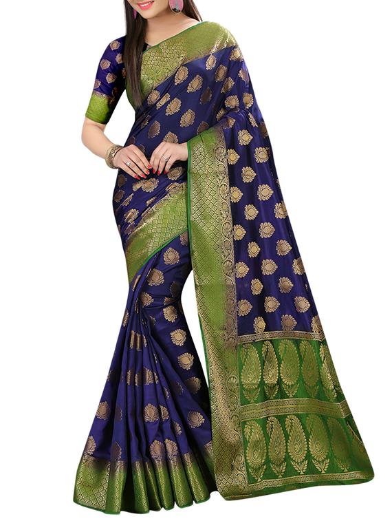 contrast border zari woven saree with blouse - 15432922 - Zoom Image - 1