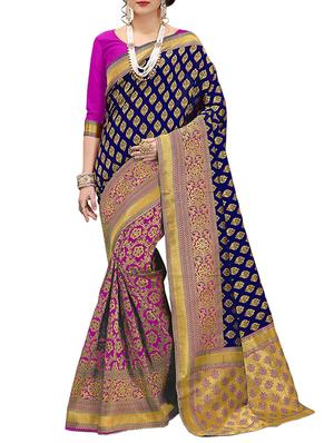 half & half floral banarasi saree with blouse - 15432929 - Standard Image - 1