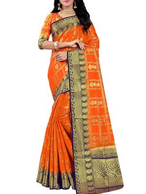gold zari border banarasi saree with blouse - 15432930 - Standard Image - 1