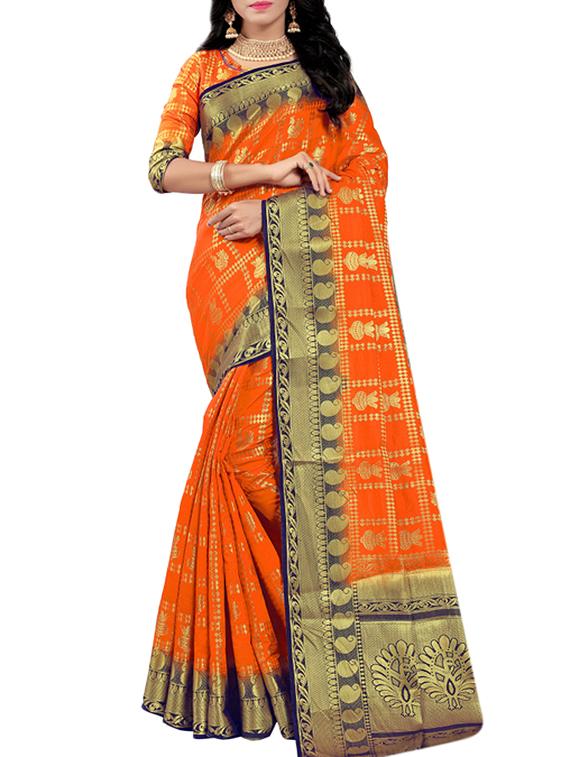 gold zari border banarasi saree with blouse - 15432930 - Zoom Image - 1