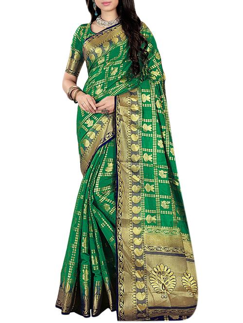 gold zari border banarasi saree with blouse - 15432934 - Very Small Image - 1