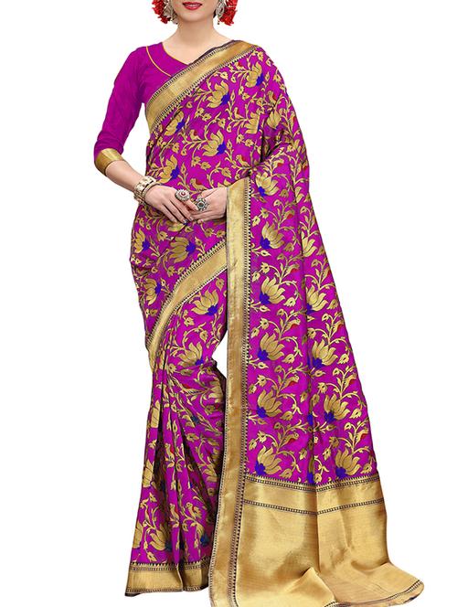 floral zari banarasi saree with blouse - 15432955 - Very Small Image - 1