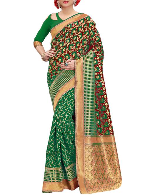 half & half floral banarasi saree with blouse - 15432959 - Very Small Image - 1