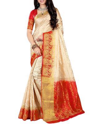 contrast zari border kanjivaram saree with blouse - 15432962 - Standard Image - 1