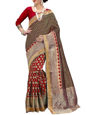 half & half geometrical banarasi saree with blouse - 15432971 - Standard Image - 1