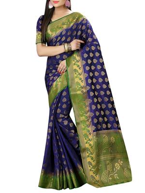 contrast zari border woven saree with blouse - 15432972 - Standard Image - 1