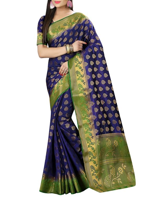 contrast zari border woven saree with blouse - 15432972 - Zoom Image - 1