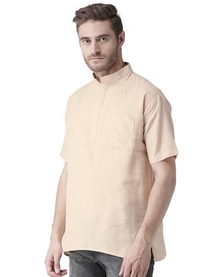 beige khadi cotton short kurta - 15433050 - Standard Image - 2