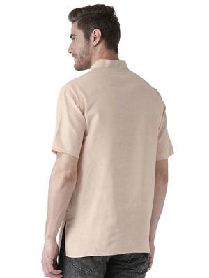 beige khadi cotton short kurta - 15433050 - Standard Image - 3