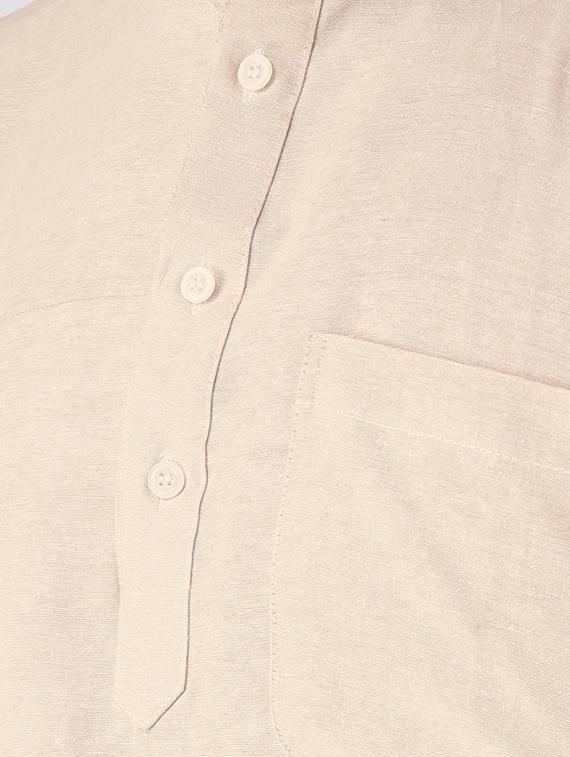 beige khadi cotton short kurta - 15433050 - Zoom Image - 4