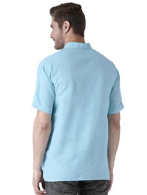blue khadi cotton short kurta - 15433056 - Standard Image - 3