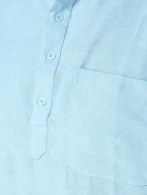blue khadi cotton short kurta - 15433056 - Standard Image - 4