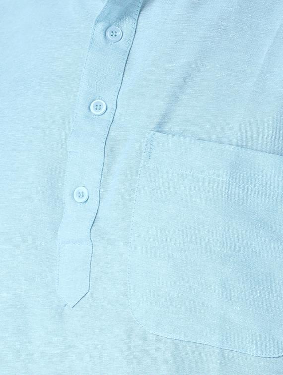 blue khadi cotton short kurta - 15433056 - Zoom Image - 4