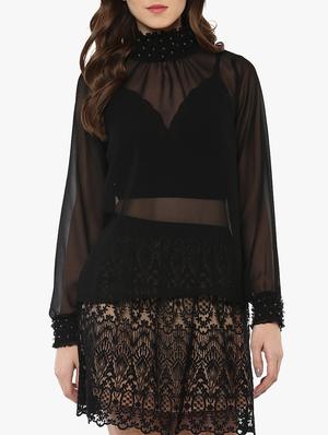 embellished choker neck sheer top - 15433081 - Standard Image - 1