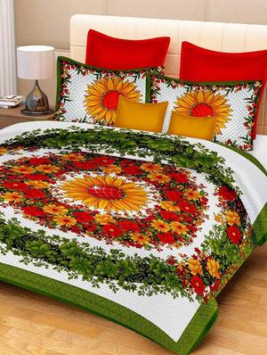 COTTON DOUBLE BED SHEET WITH 2 PILLOW COVERS - 15433219 - Standard Image - 1