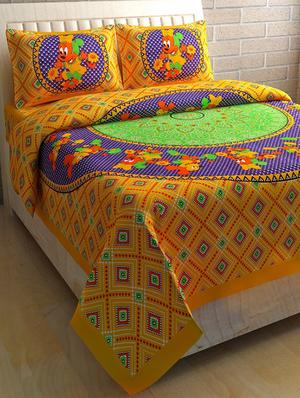 COTTON DOUBLE BED SHEET WITH 2 PILLOW COVERS - 15433226 - Standard Image - 1