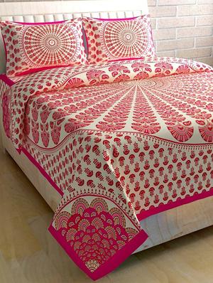 COTTON DOUBLE BED SHEET WITH 2 PILLOW COVERS - 15433232 - Standard Image - 1