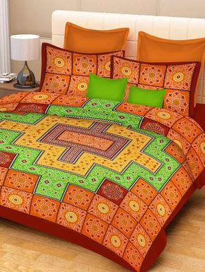 COTTON DOUBLE BED SHEET WITH 2 PILLOW COVERS - 15433237 - Standard Image - 1