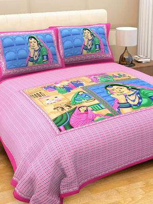 COTTON DOUBLE BED SHEET WITH 2 PILLOW COVERS - 15433250 - Standard Image - 1