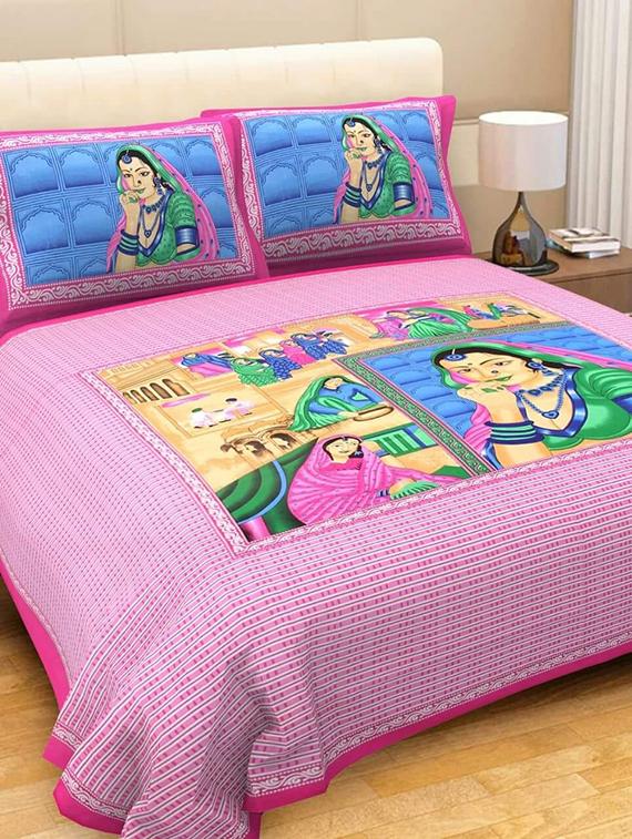 COTTON DOUBLE BED SHEET WITH 2 PILLOW COVERS - 15433250 - Zoom Image - 1