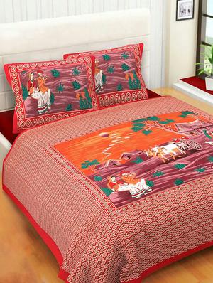 COTTON DOUBLE BED SHEET WITH 2 PILLOW COVERS - 15433256 - Standard Image - 1