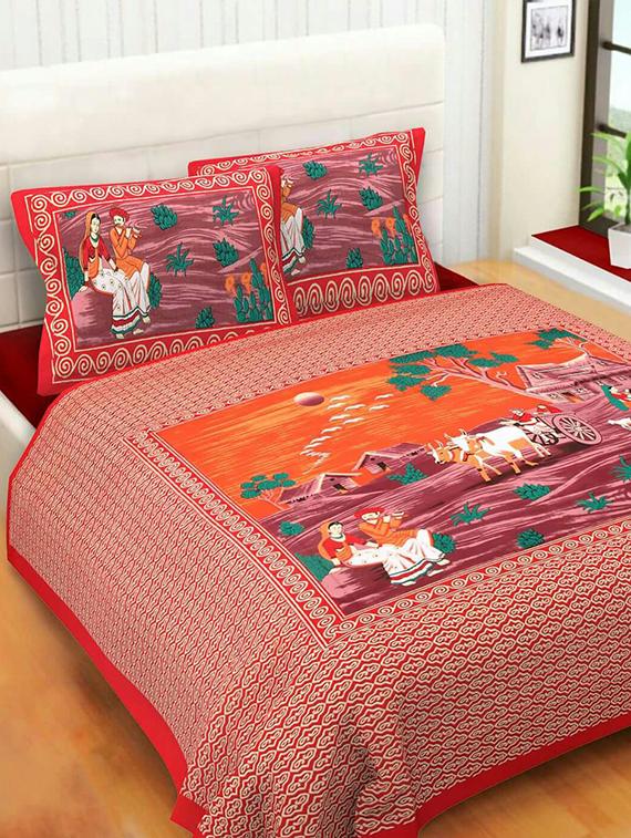 COTTON DOUBLE BED SHEET WITH 2 PILLOW COVERS - 15433256 - Zoom Image - 1