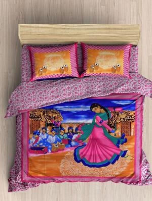 COTTON DOUBLE BED SHEET WITH 2 PILLOW COVERS - 15433269 - Standard Image - 1
