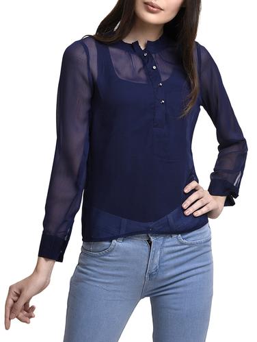 button placket sheer top - 15433318 - Very Small Image - 1