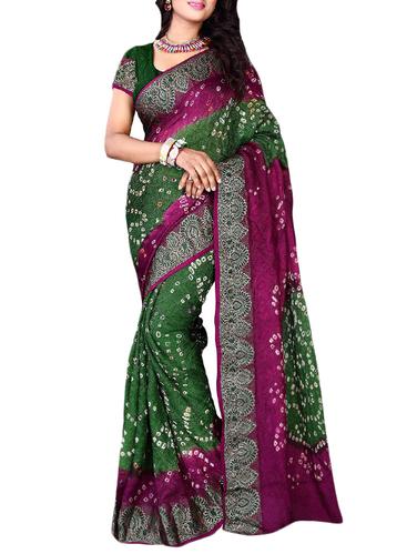 Zari contrast border bandhani saree with blouse - 15433761 - Very Small Image - 1