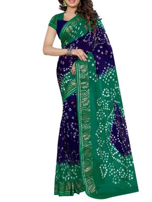 Silver Zari border bandhani saree with blouse - 15433777 - Standard Image - 1