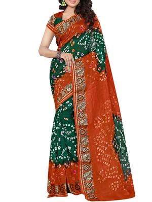 Silver Zari border bandhani saree with blouse - 15433778 - Standard Image - 1