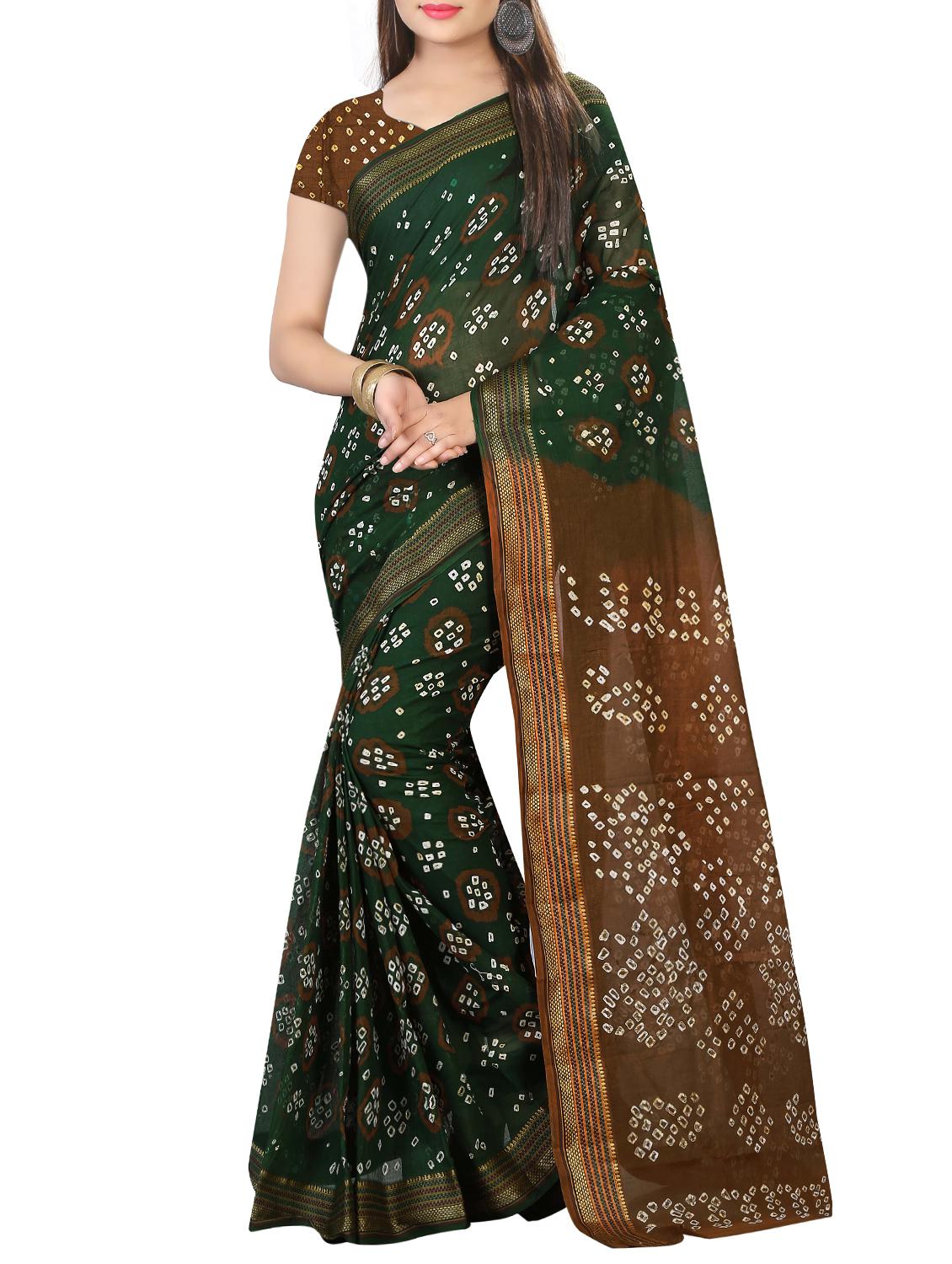 Zari contrast border bandhani saree with blouse - 15433782 - Zoom Image - 1