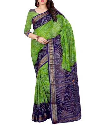Zari contrast border bandhani saree with blouse - 15433797 - Standard Image - 1